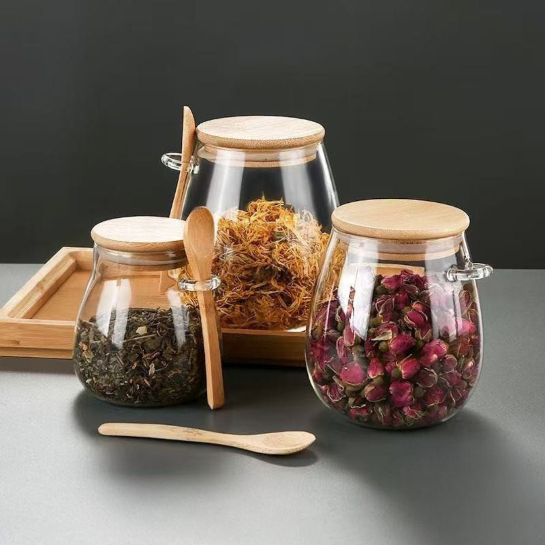 Glazen Voorraadpotten – Set van 3 met Lepel