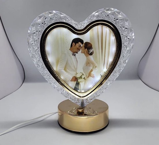 stande fotolijsten– Kristalachtig Ontwerp met Gouden Frame en Warme LED-Verlichting, 3 Kleuren – Perfecte Sfeervolle Decoratie