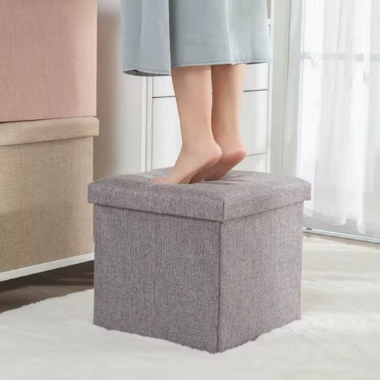 Opbergpoef – Grijs – Poef met Deksel - 38×38×37 cm