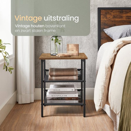 Bijzettafel – Industrieel – Vintage Bruin & Zwart – 40×40×55 cm