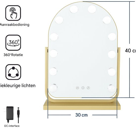 Hollywood Spiegel Met Verlichting -Make-Up Spiegel Goud 30*40 cm