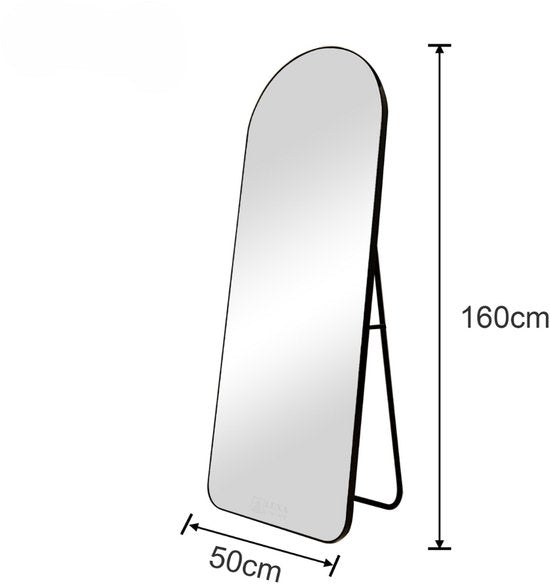 Passpiegel - Half Ovaal - Zwart - Metaal - Veiligheidsglas -Passpiegel 160x50cm