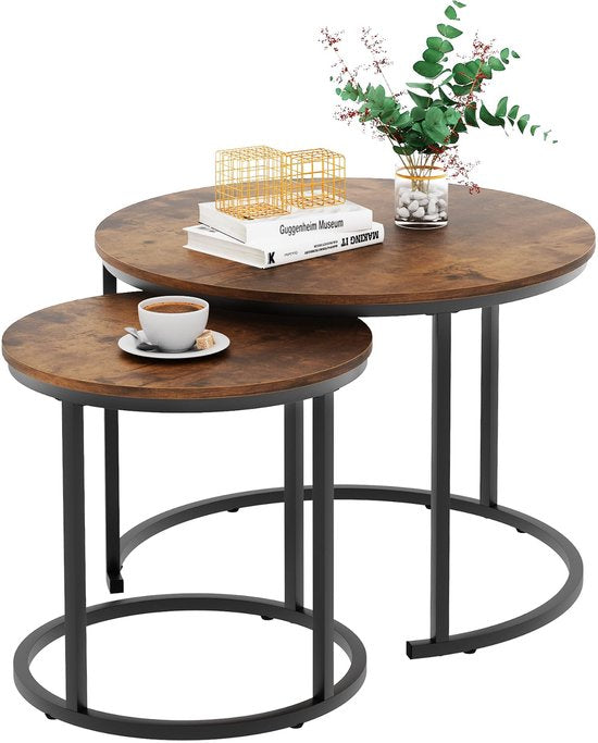 Salontafel Set Rond – 2-Delig – Grote Tafel 58×40 cm & Kleine Tafel 43×33 cm –