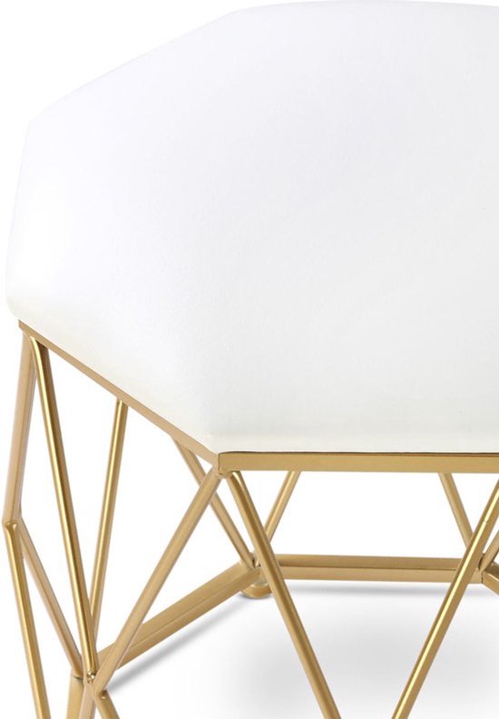 Poef met Goud Metalen Frame – Beige – Ø 34 × 44 cm