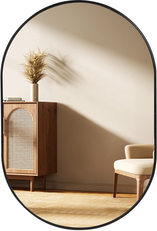 Luxaliving – Ovale Wandspiegel – Zwart – 90x60 cm – Modern & Elegant Design