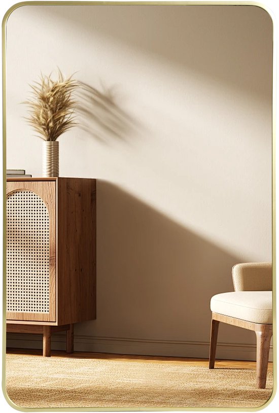 Wandspiegel 60x90 cm – Rechthoekige Spiegel met Gouden Metalen Rand