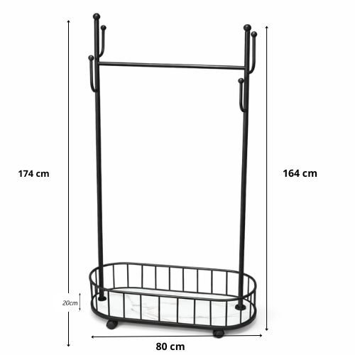 Kledinghangers-Zwart-Wit -kledingrek op wieltjes - 175x80x32cm