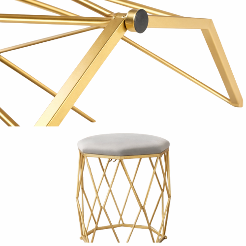 Poef met Goud Metalen Frame –Grijs – Ø 34 × 44 cm