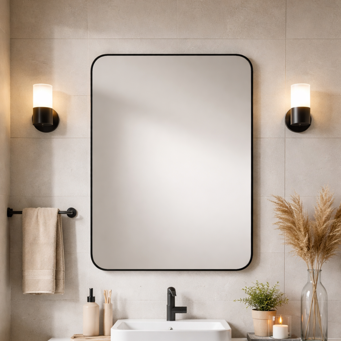 Wandspiegel 60x90 cm – Rechthoekige Spiegel met Zwarte Metalen Rand