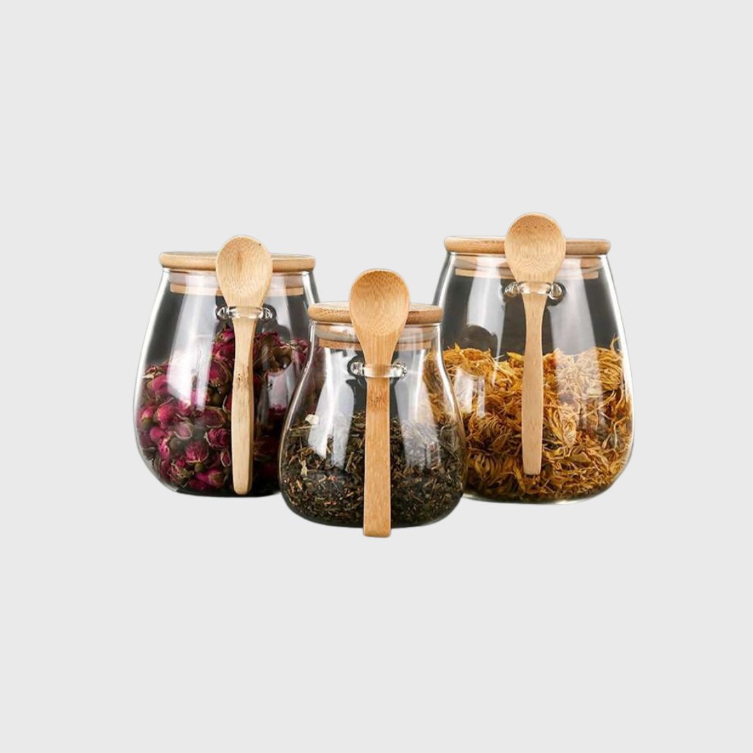 Glazen Voorraadpotten – Set van 3 met Lepel