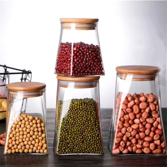Glazen Voorraadpotten – Set van 4 met Bamboe Deksel