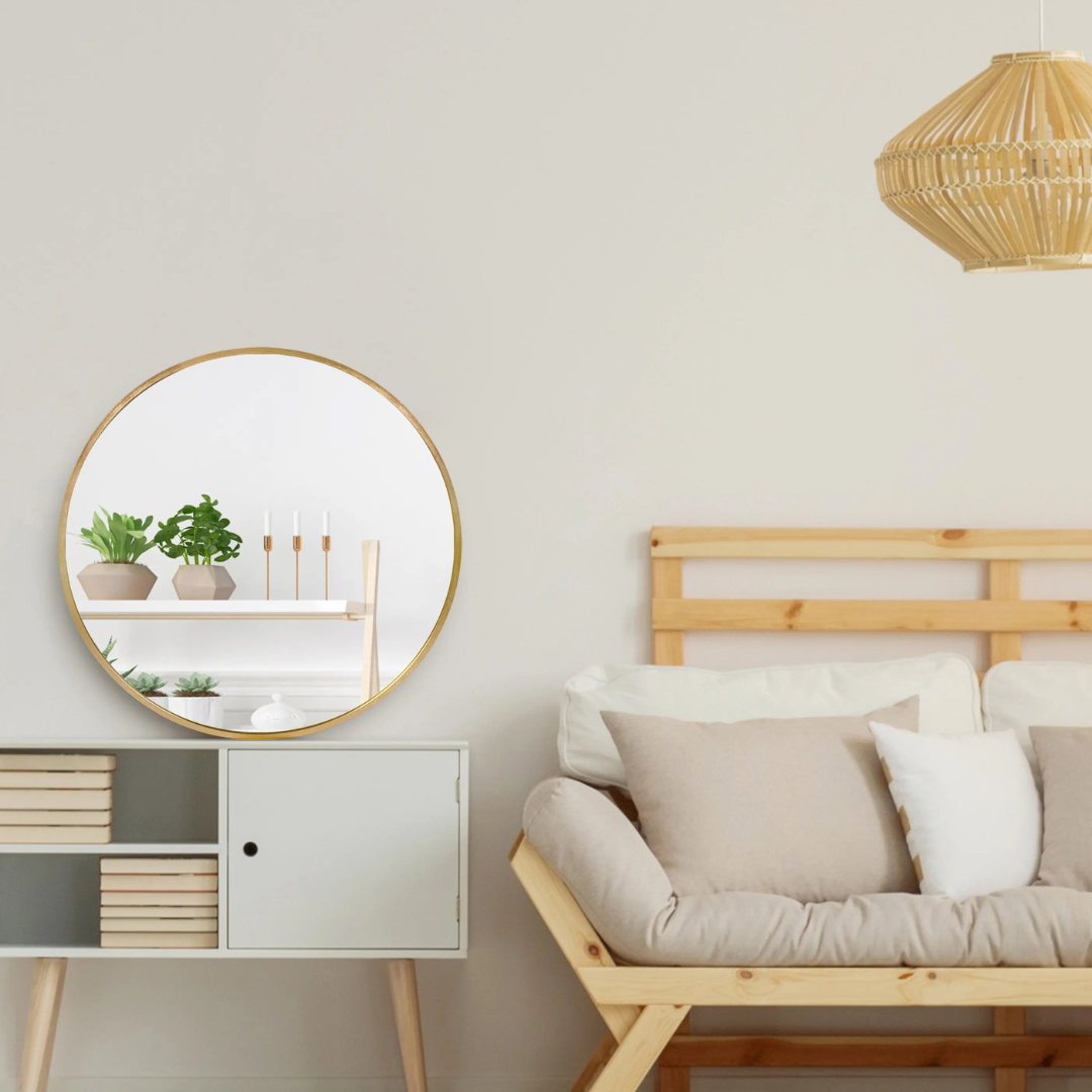 Ronde Wandspiegel Ø80 cm – Goud Metaal | Modern & Tijdloos Design