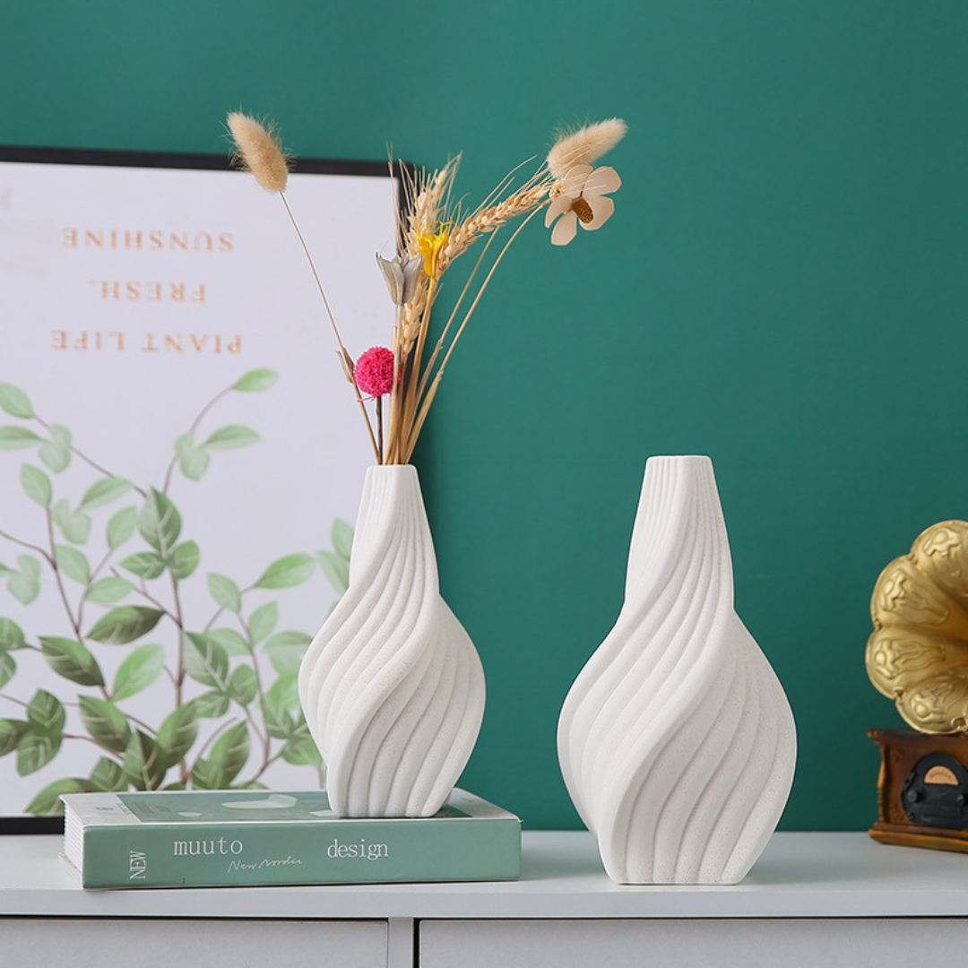 Gedraaide Keramische Vazen – Set van 2