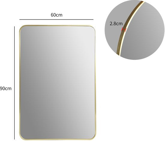 Wandspiegel 60x90 cm – Rechthoekige Spiegel met Gouden Metalen Rand