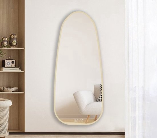 passpiegel hangend - Wandspiegel - Ovaal - Goud - Metaal - Veiligheidsglas -Passpiegel 150x55cm