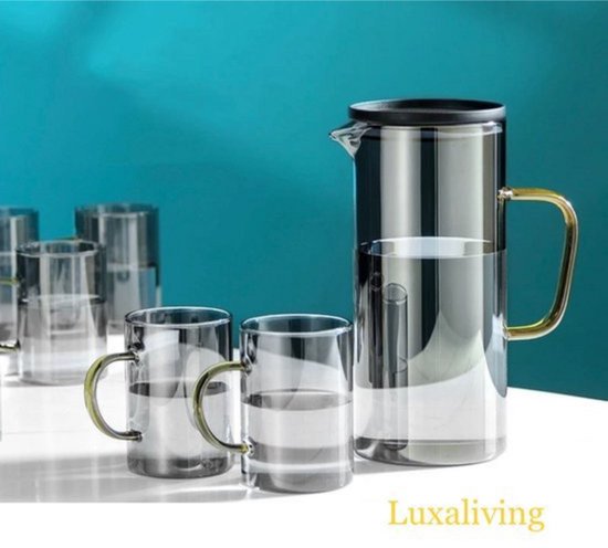 Waterkaraf met glazen set- Waterkaraf met 6 Glazen  Inhoud 1,3 liter