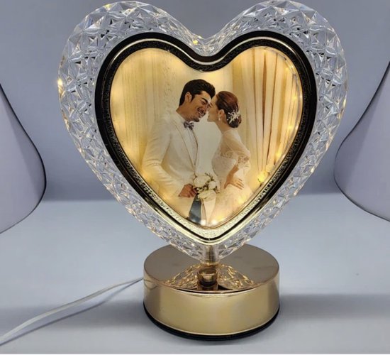 stande fotolijsten– Kristalachtig Ontwerp met Gouden Frame en Warme LED-Verlichting, 3 Kleuren – Perfecte Sfeervolle Decoratie