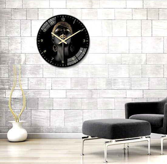 Luxaliving Klok zwart met gouden wijzers - Design Wandklok - 30CM - Moderne wandklok glas - Moderne wandklok stil uurwerk