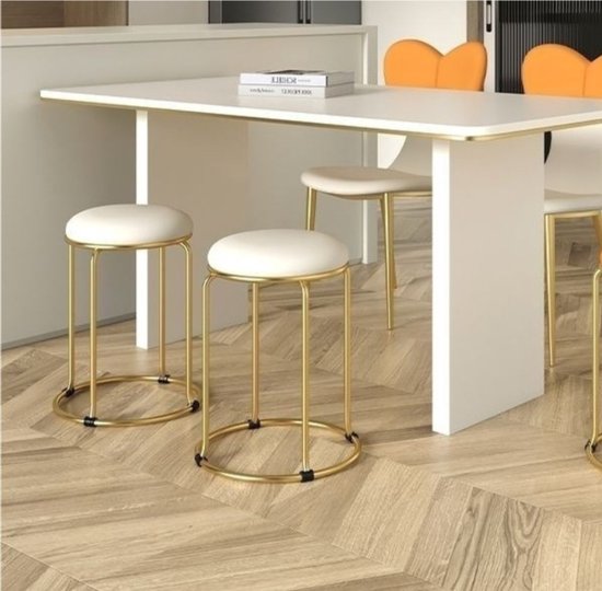 Luxaliving Kruk -krukje -Goud/Beige -Poef - Velvet & Metaal - Ø 29 x H46 cm