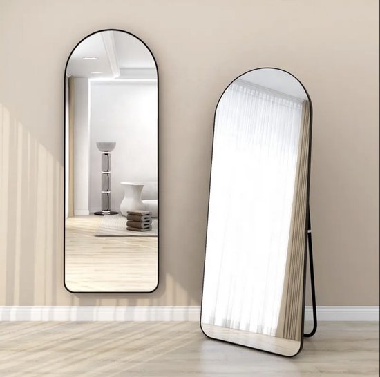 Passpiegel - Half Ovaal - Zwart - Metaal - Veiligheidsglas -Passpiegel 160x50cm