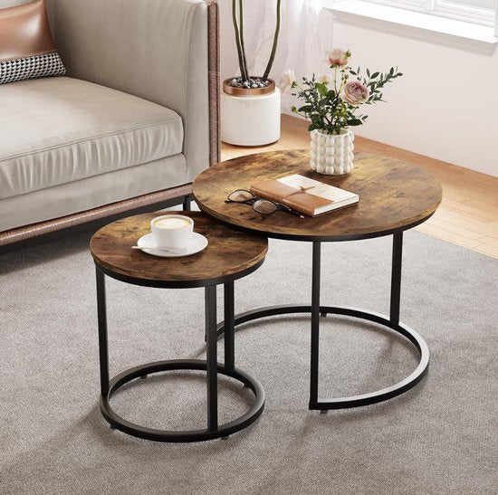 Salontafel Set Rond – 2-Delig – Grote Tafel 58×40 cm & Kleine Tafel 43×33 cm –