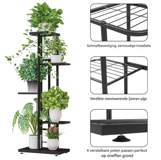 Plantenrek met 5 Etages – Metaal – Voor Binnen & Buiten – Zwart
