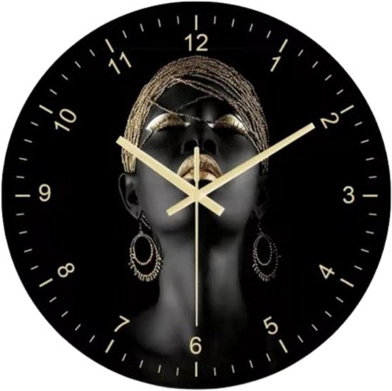 Luxaliving Klok zwart met gouden wijzers - Design Wandklok - 30CM - Moderne wandklok glas - Moderne wandklok stil uurwerk