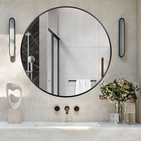 Ronde Wandspiegel 80 cm – Zwart Metaal