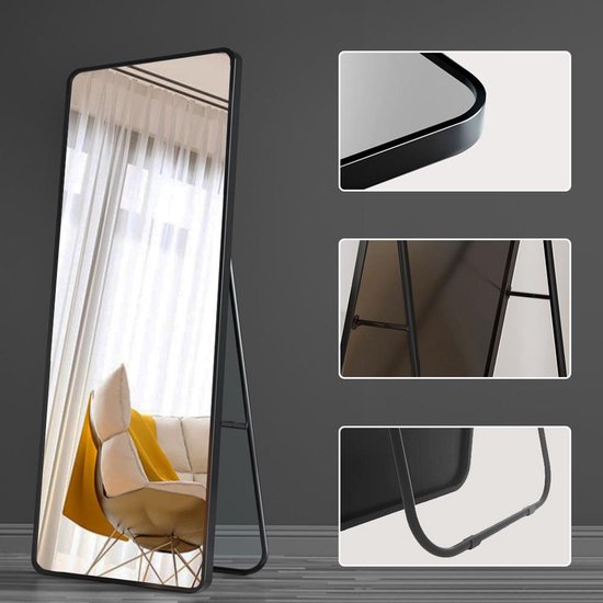 Passpiegel -Spiegel Staande- Zwart - 160x50cm