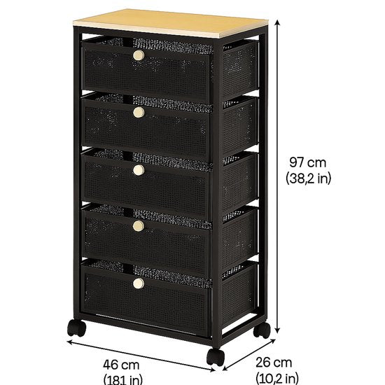 keukentrolley - Bamboe - Zwart - kar op wielen – L37xB39xH85 CM