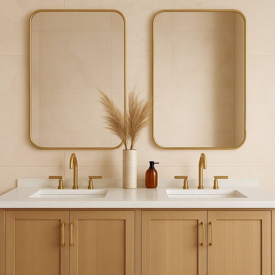 Wandspiegel 60x90 cm – Rechthoekige Spiegel met Gouden Metalen Rand