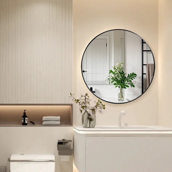 Ronde Wandspiegel 80 cm – Zwart Metaal