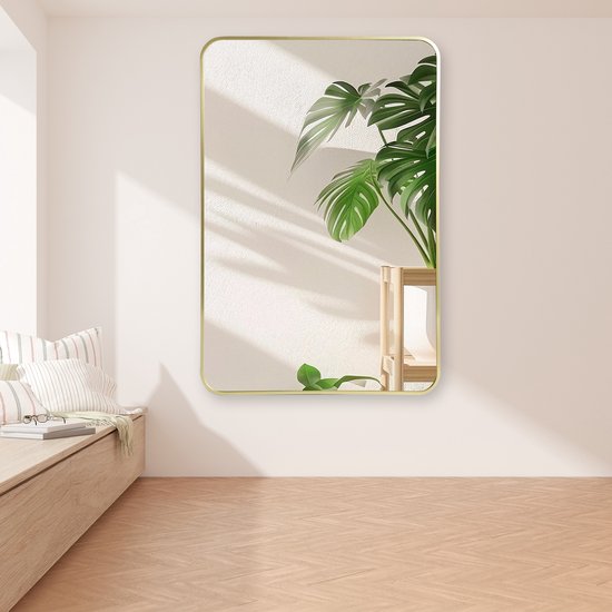 Wandspiegel 60x90 cm – Rechthoekige Spiegel met Gouden Metalen Rand