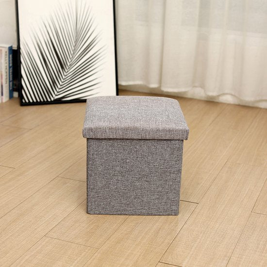 Opbergpoef – Grijs  – Poef met Deksel - 38×38×37 cm