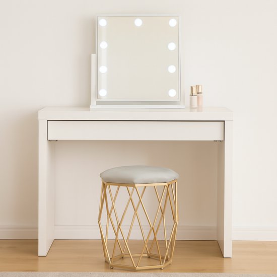 Poef met Goud Metalen Frame –Grijs  – Ø 34 × 44 cm