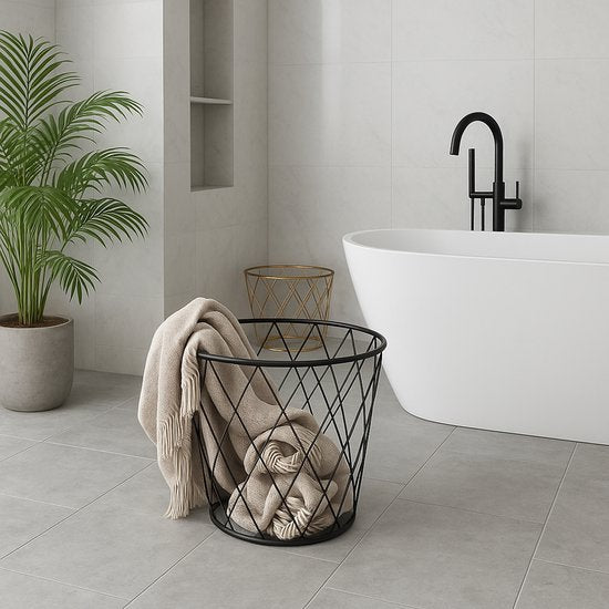 Luxaliving Metalen Draadmand – Zwart – Opbergmand / Decoratieve Mand – Rond