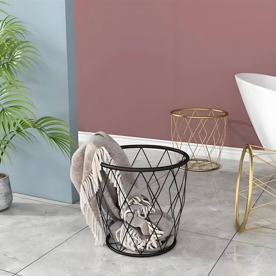 Luxaliving Metalen Draadmand – Zwart – Opbergmand / Decoratieve Mand – Rond