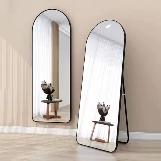 Passpiegel - Half Ovaal - Zwart - Metaal - Veiligheidsglas -Passpiegel 160x50cm