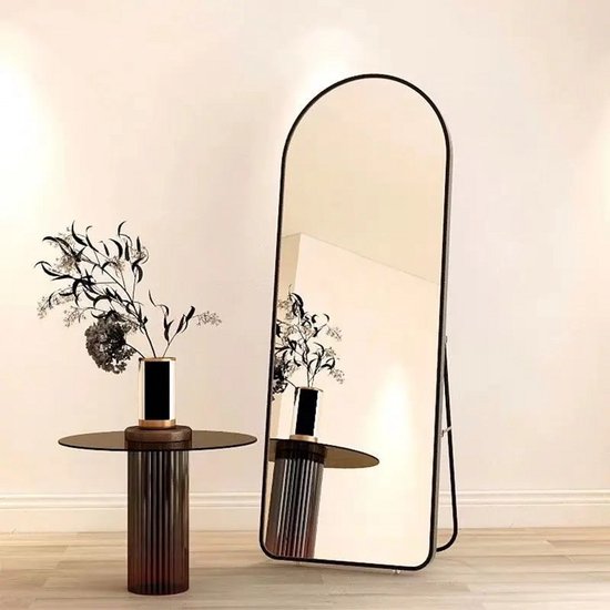 Passpiegel - Half Ovaal - Zwart - Metaal - Veiligheidsglas -Passpiegel 160x50cm