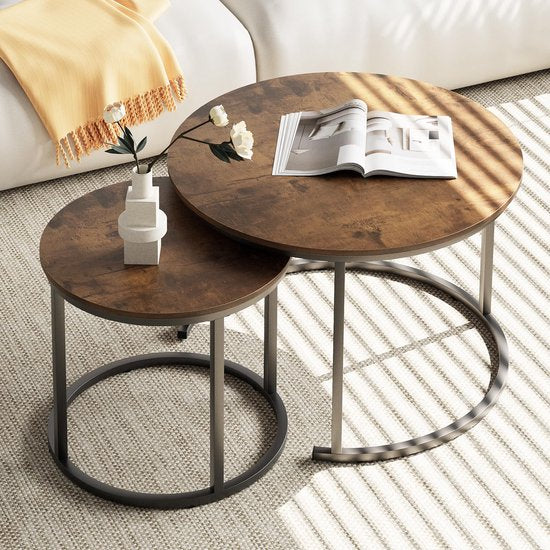 Salontafel Set Rond – 2-Delig – Grote Tafel 58×40 cm & Kleine Tafel 43×33 cm –