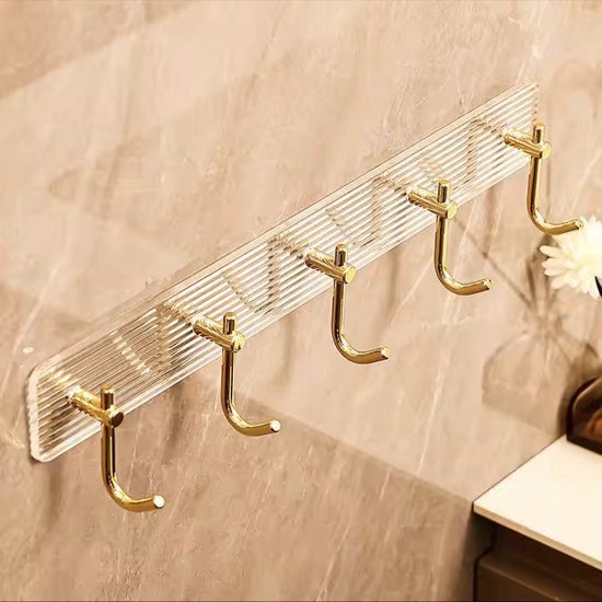 Kapstok Badkamer – Handdoekenrek met 5 Haken – Goudkleurig 38cm