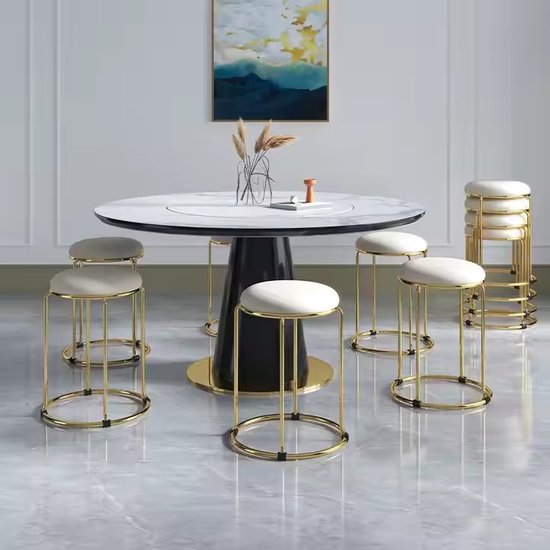 Luxaliving Kruk -krukje -Goud/Beige -Poef - Velvet & Metaal - Ø 29 x H46 cm