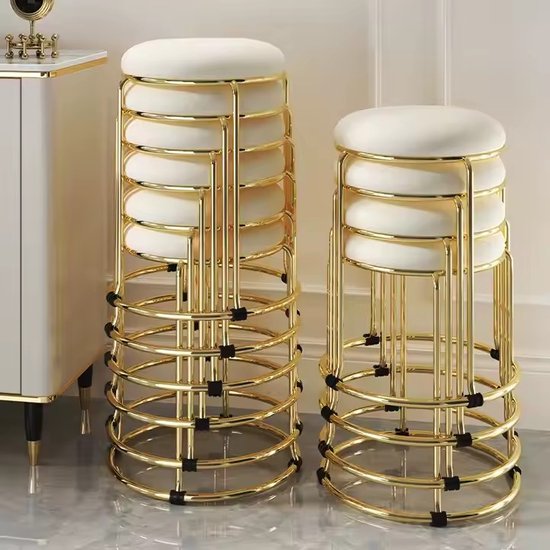 Luxaliving Kruk -krukje -Goud/Beige -Poef - Velvet & Metaal - Ø 29 x H46 cm