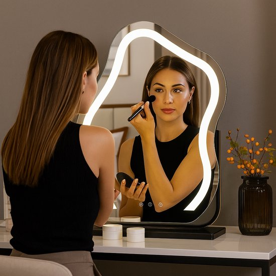 Hollywood Spiegel Met Verlichting Make Up Spiegel Zwart – 55x45 cm