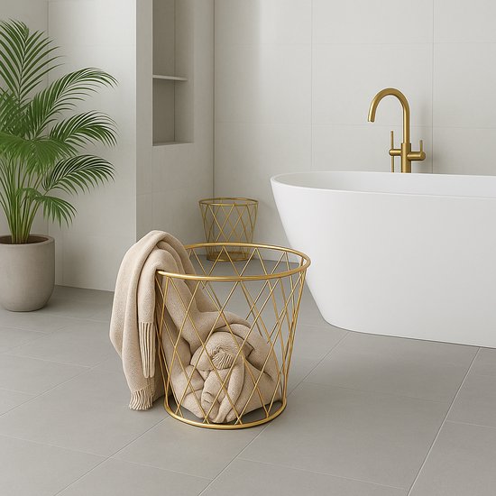 Luxaliving Metalen Draadmand – Goud – Opbergmand / Decoratieve Mand – Rond