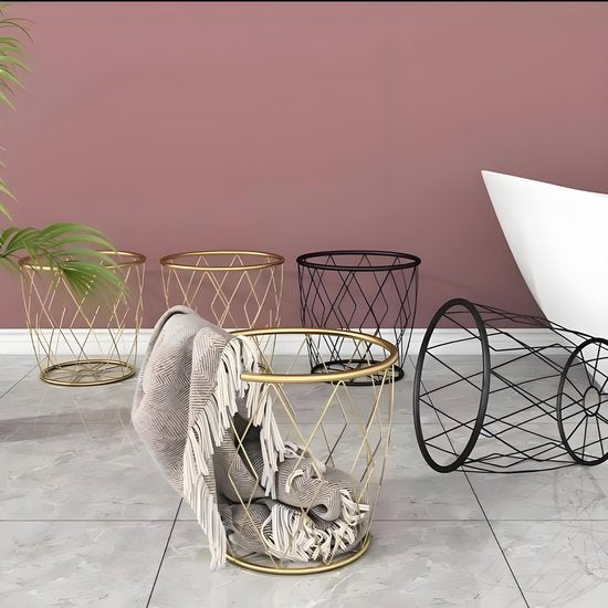 Luxaliving Metalen Draadmand – Goud – Opbergmand / Decoratieve Mand – Rond