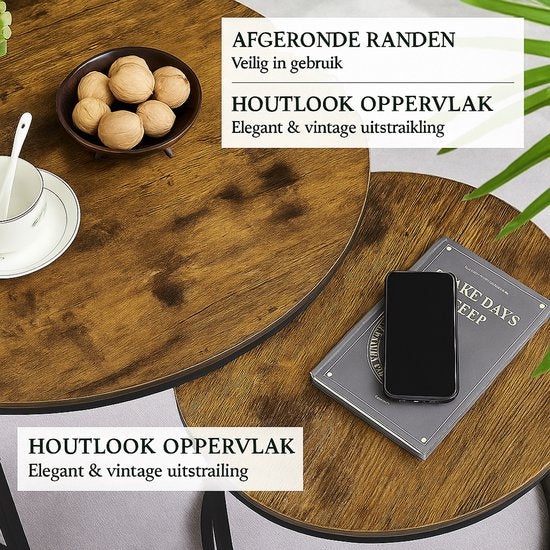 Salontafel Set Rond – 2-Delig – Grote Tafel 58×40 cm & Kleine Tafel 43×33 cm –