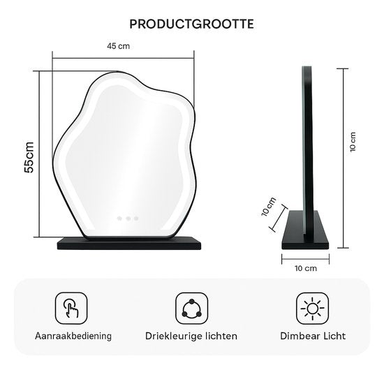 Hollywood Spiegel Met Verlichting Make Up Spiegel Zwart – 55x45 cm