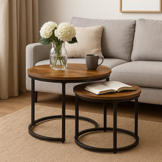 Salontafel Set Rond – 2-Delig – Grote Tafel 58×40 cm & Kleine Tafel 43×33 cm –