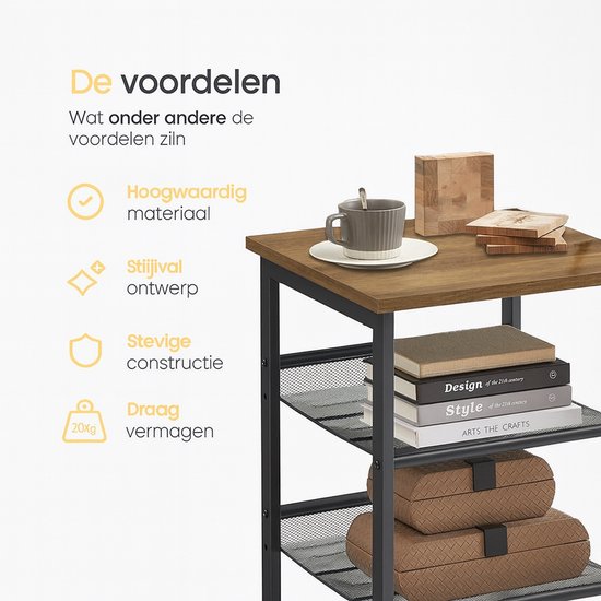 Bijzettafel – Industrieel – Vintage Bruin & Zwart – 40×40×55 cm